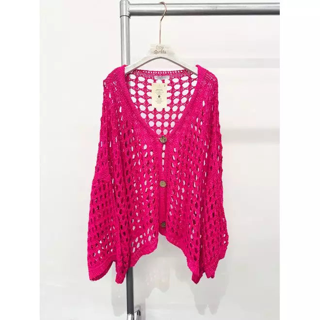 Olympia Open Knit Cardigan Fuchsia