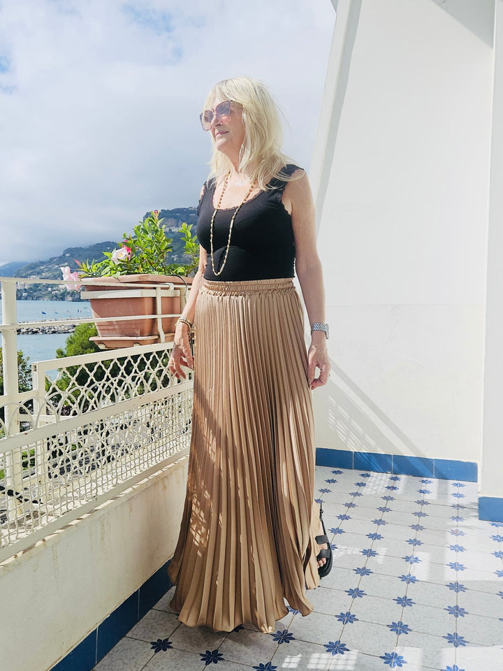 Satin Pleated Skirt Gold