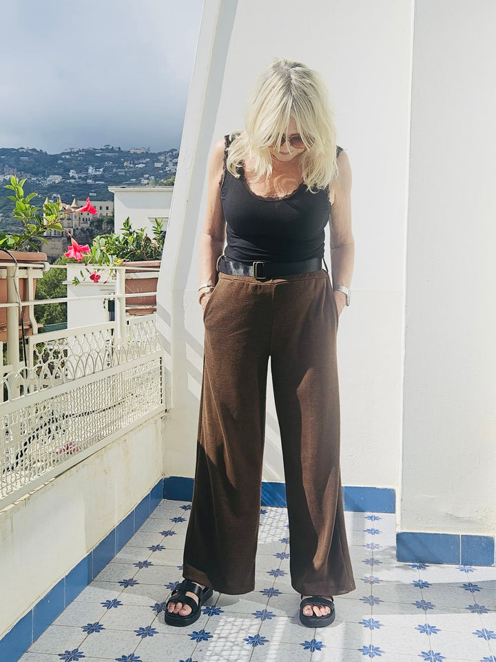 Plain Knit Trousers Chocolate