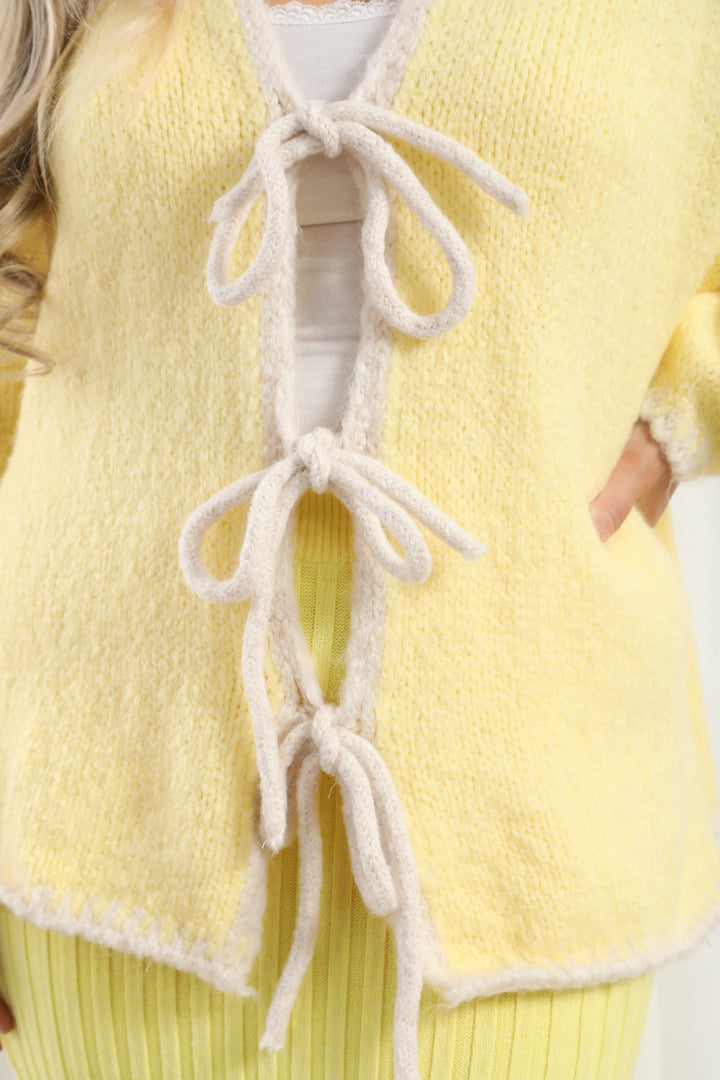 Stitch Tie Front Cardigan Lemon