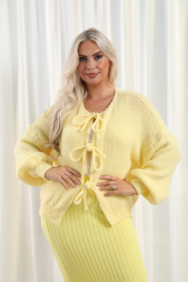 Tie Front Cardigan Lemon