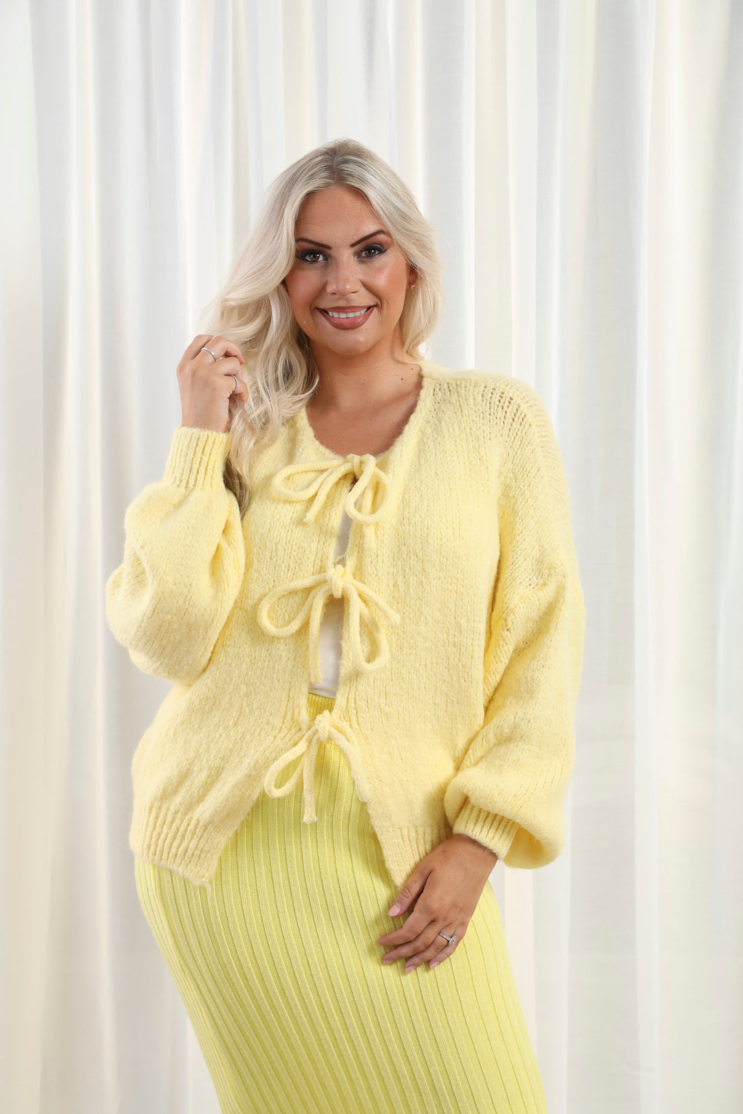 Tie Front Cardigan Lemon