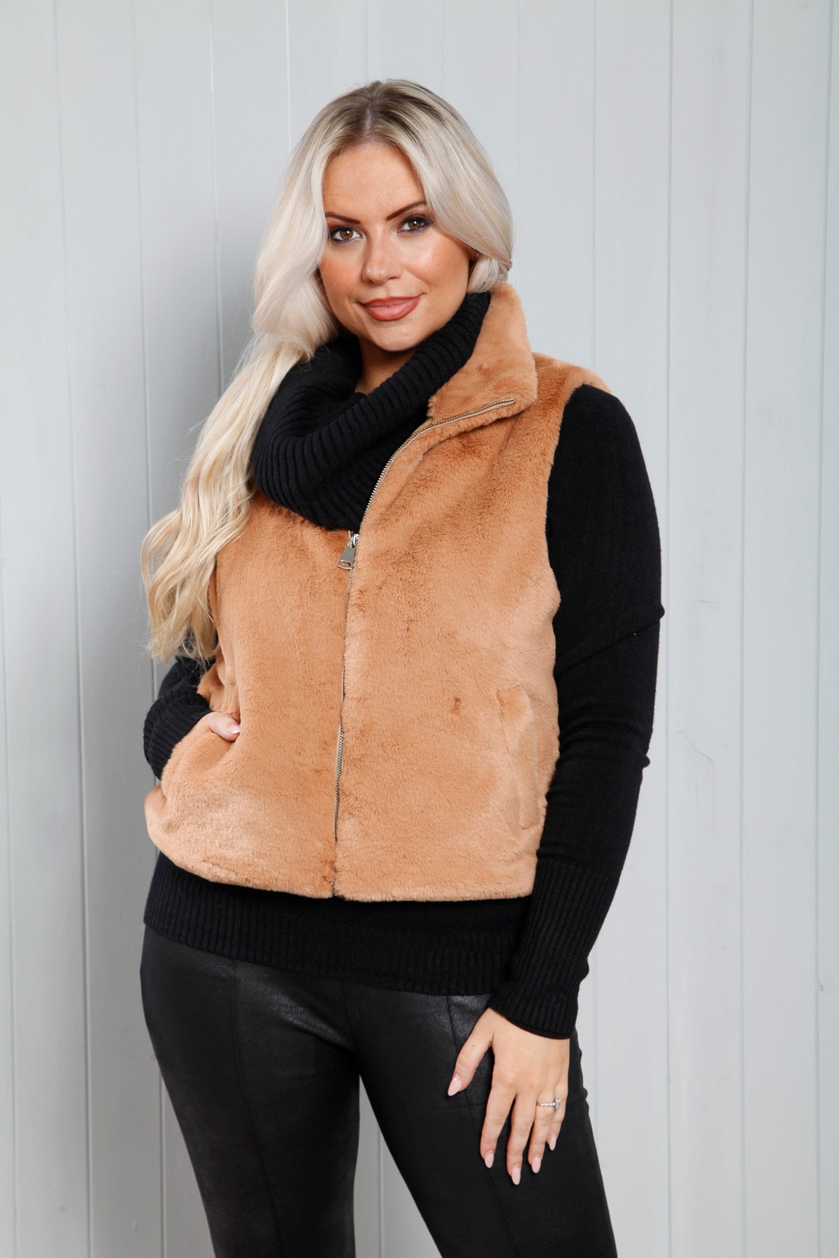 Tan hot sale fur gilet