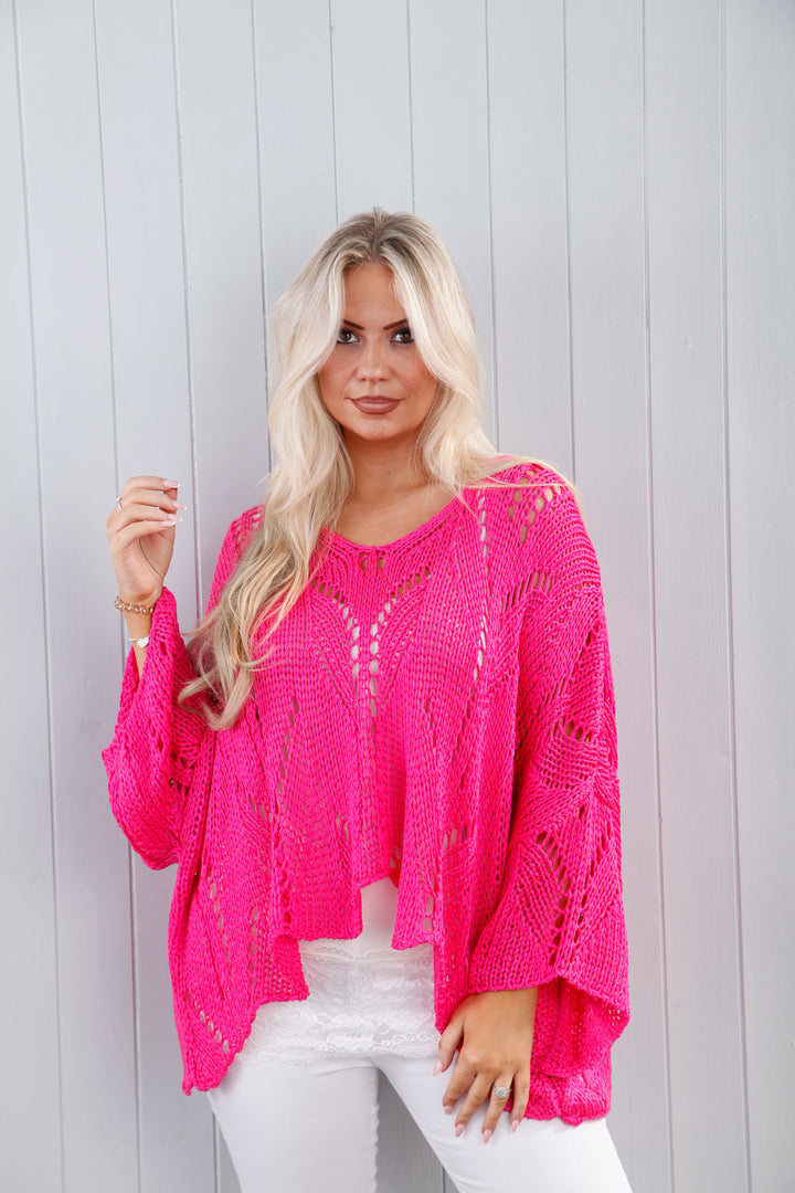 Eva Open Knit Top Fuchsia