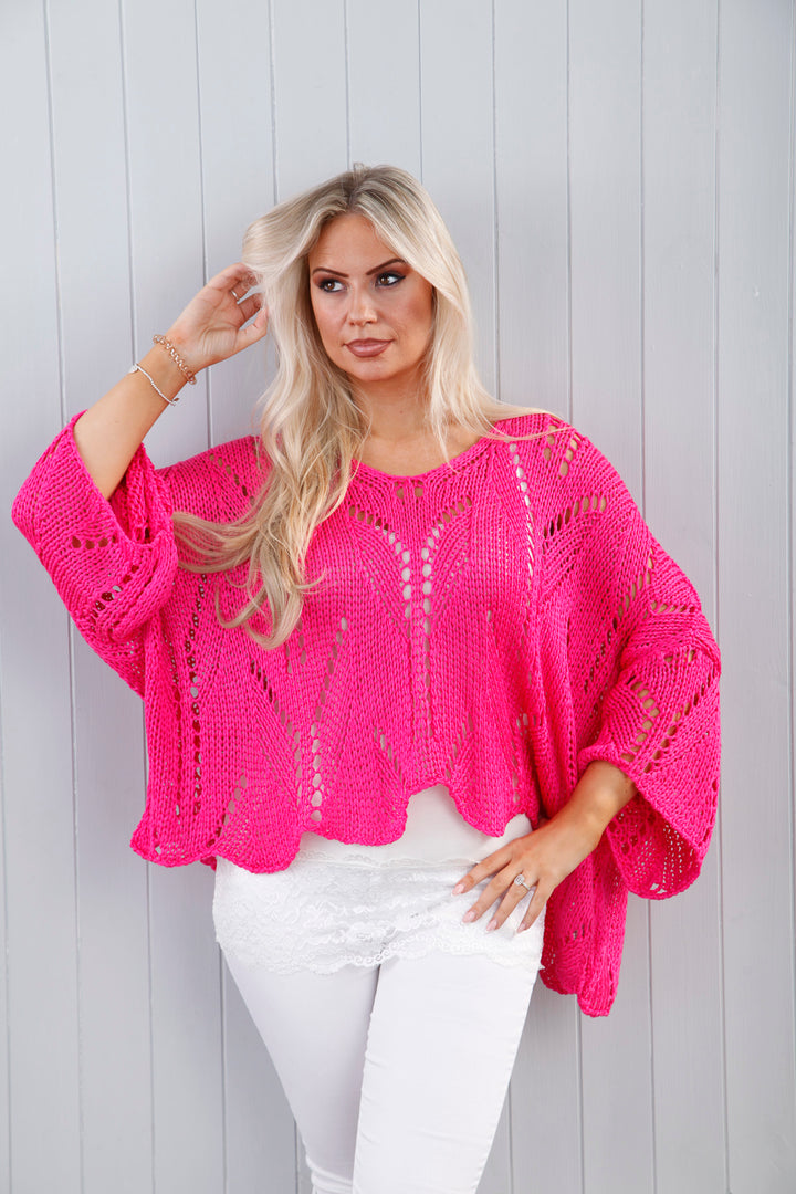 Eva Open Knit Top Fuchsia