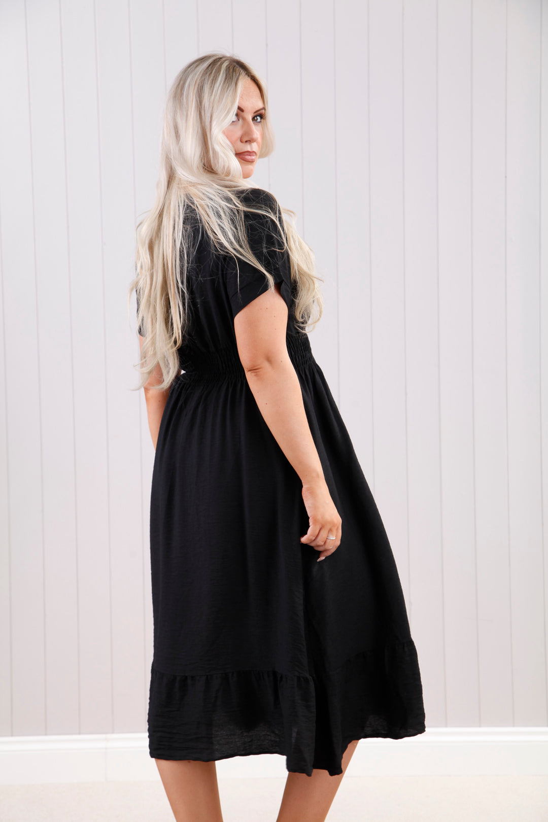 Black Wrap Front Midi Dress