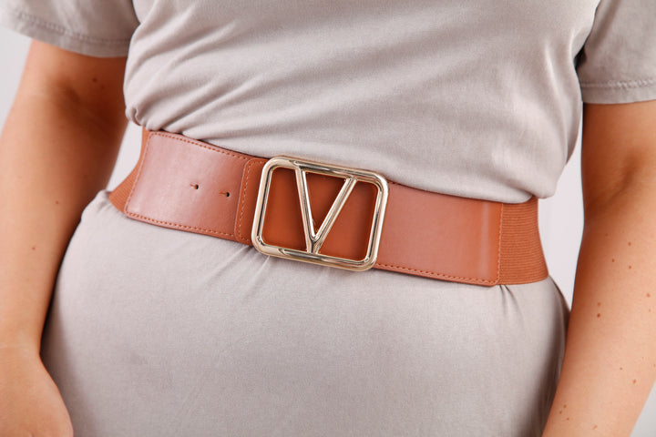 Galentino Stretch Belt Tan/Gold