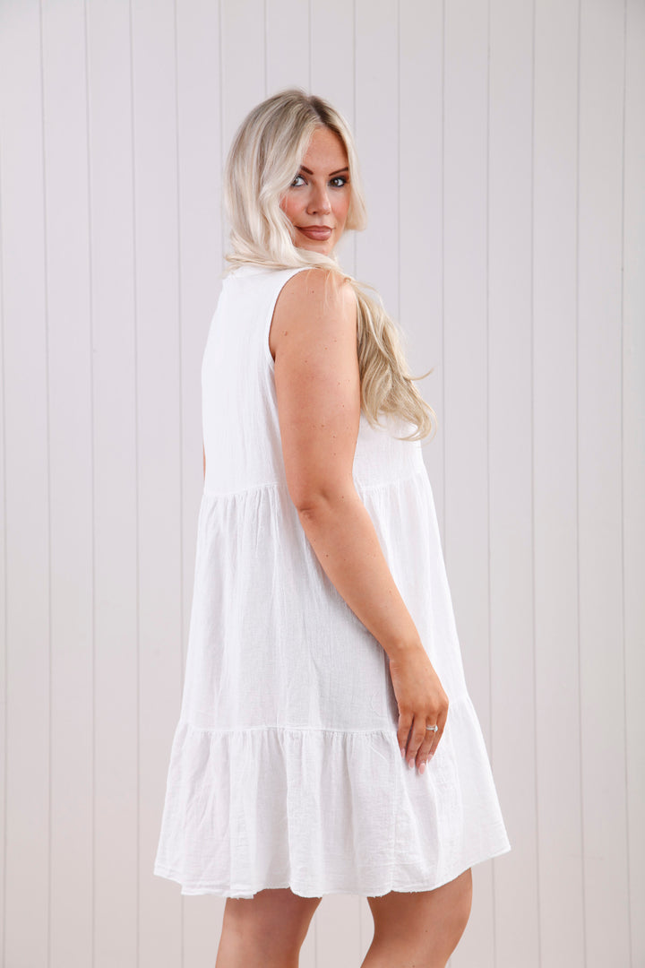 White V Neck Linen Cotton Tunic