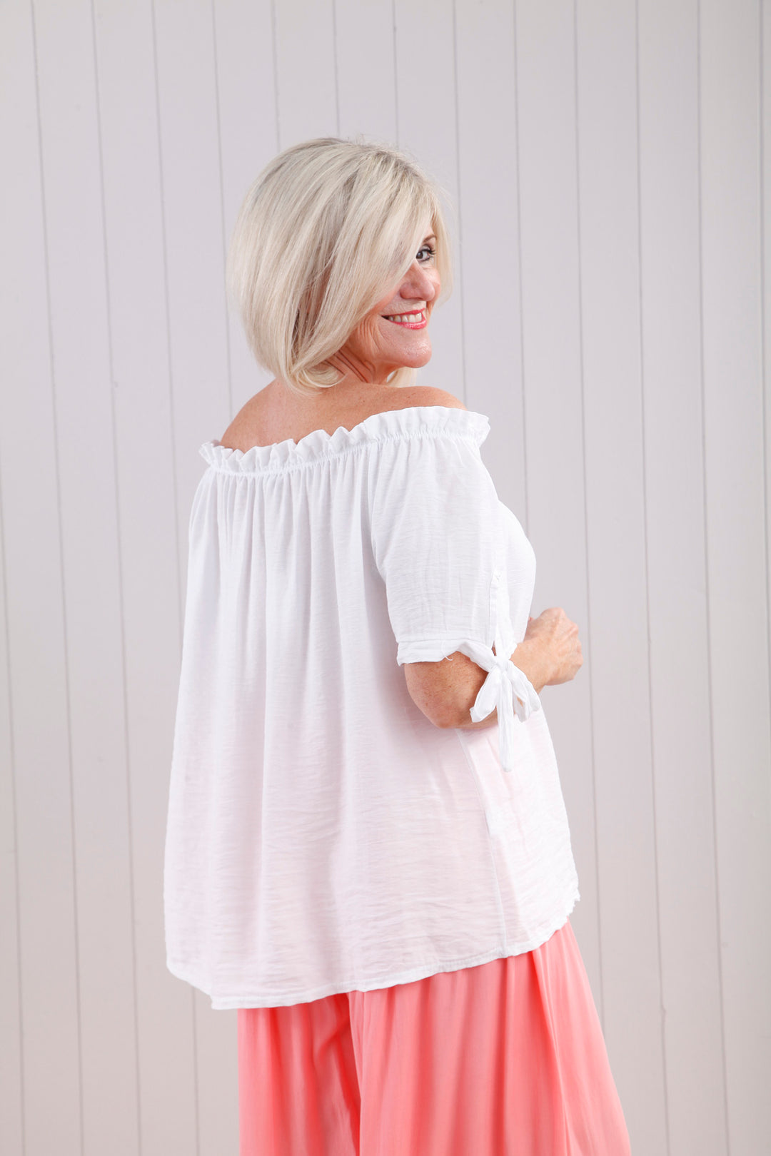 White Bardot Tie Top