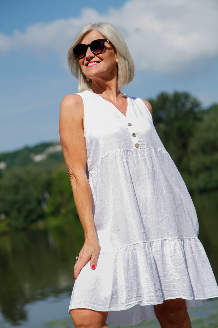 White V Neck Linen Cotton Tunic