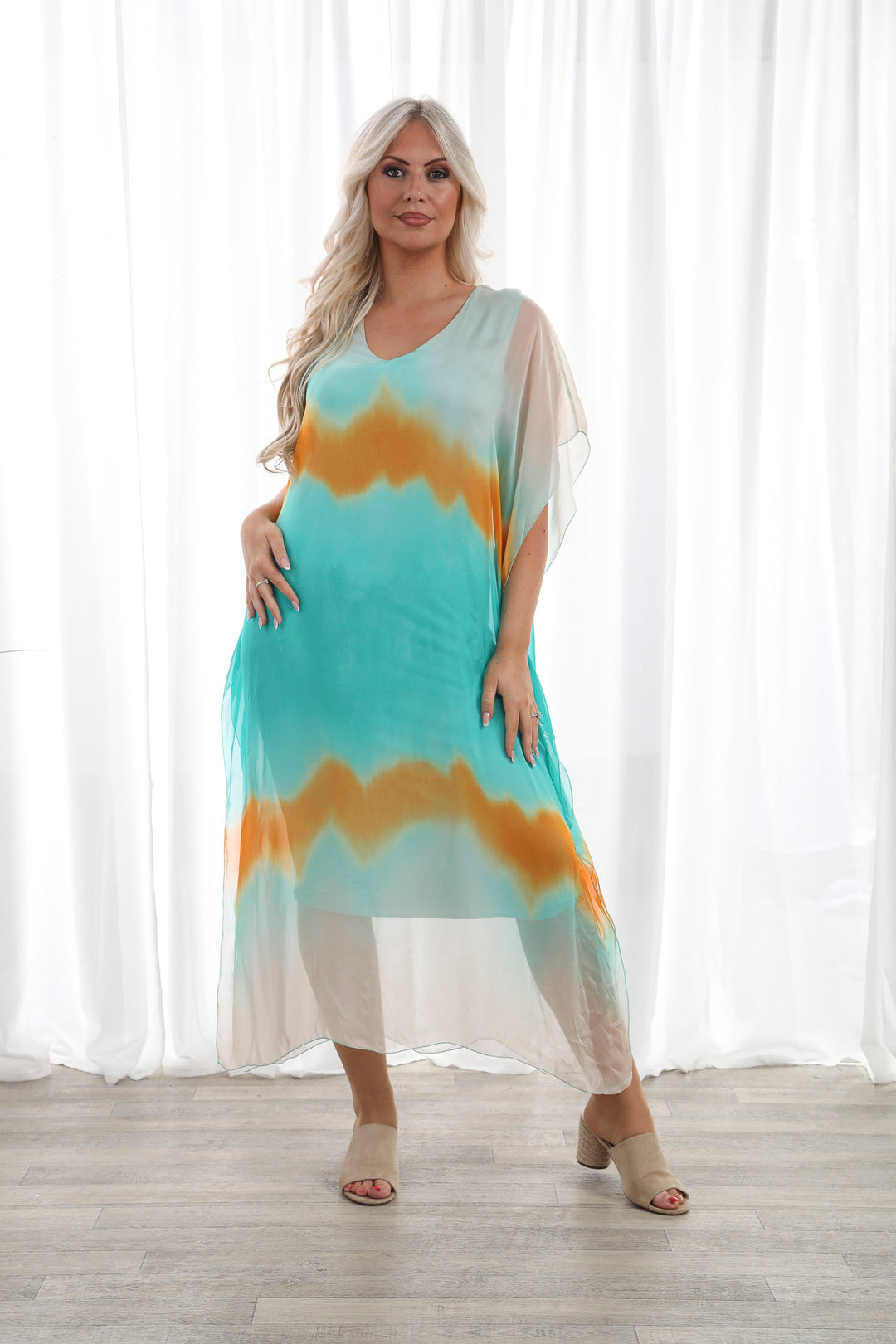 Silk Tye Dye Dress Turquoise