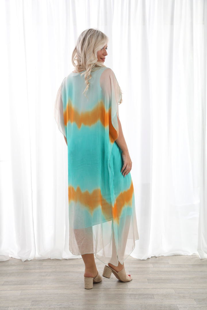 Silk Tye Dye Dress Turquoise