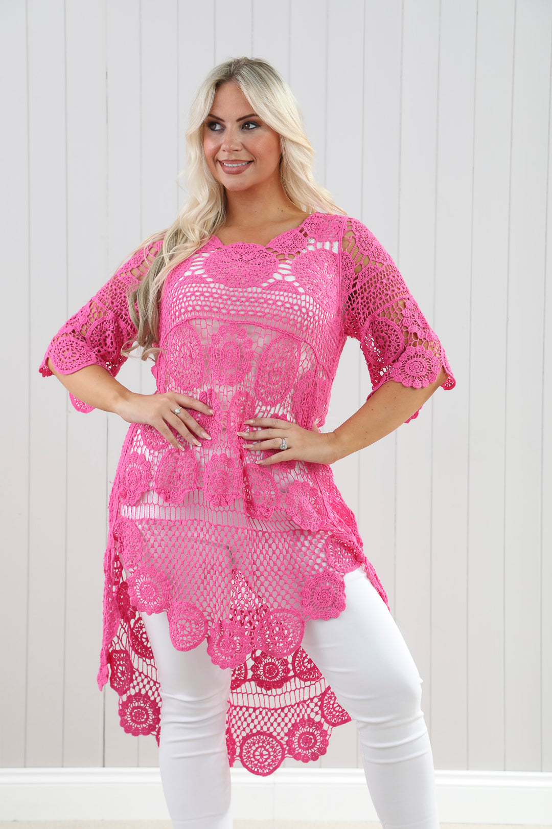 Thea Open Knit Tunic Fuchsia