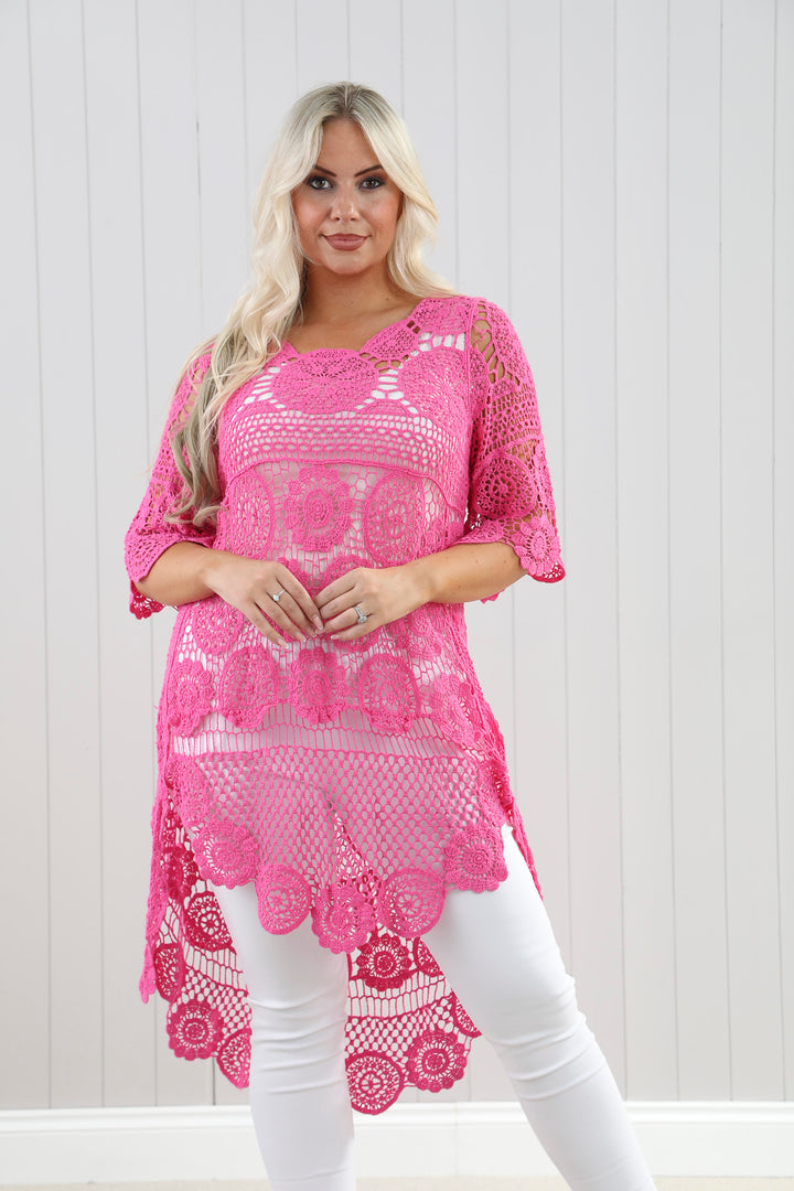 Thea Open Knit Tunic Fuchsia