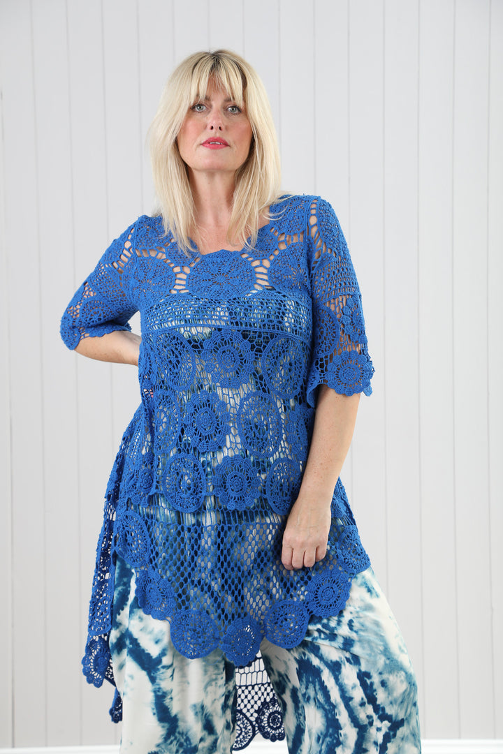 Thea Open Knit Tunic Blue