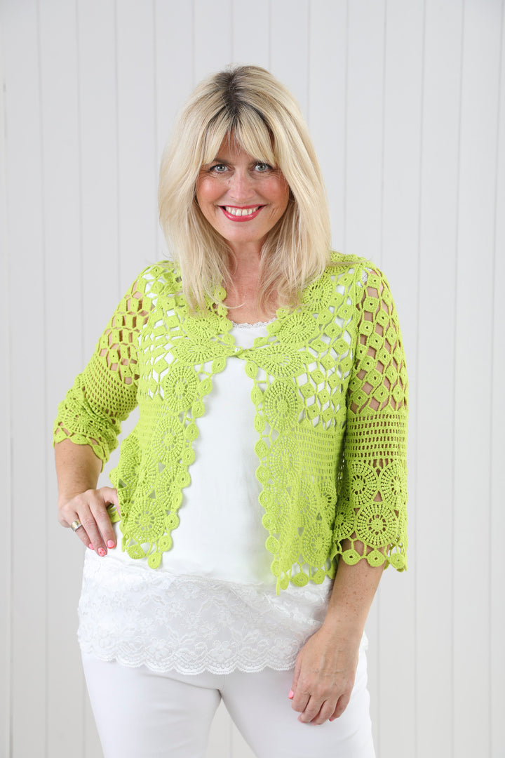 Penny Pearl Cardigan Lime