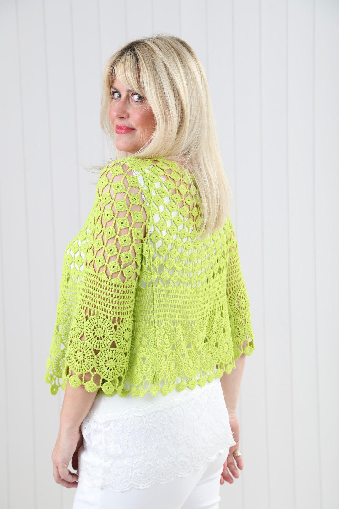 Penny Pearl Cardigan Lime