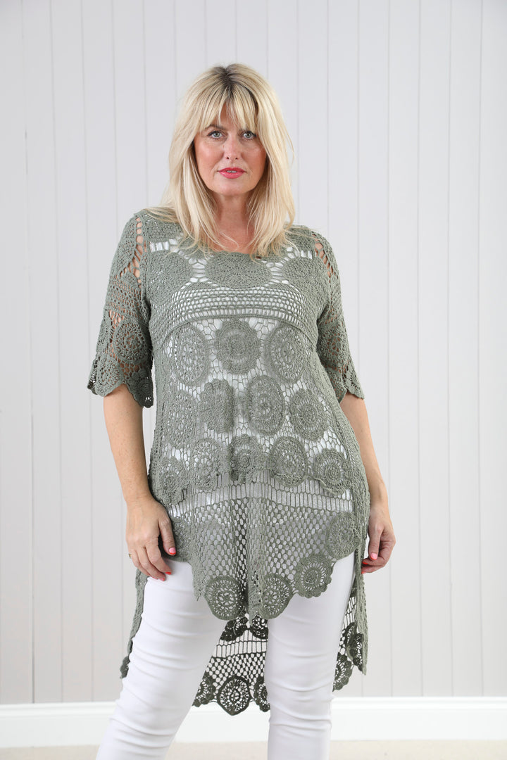 Thea Open Knit Tunic Khaki