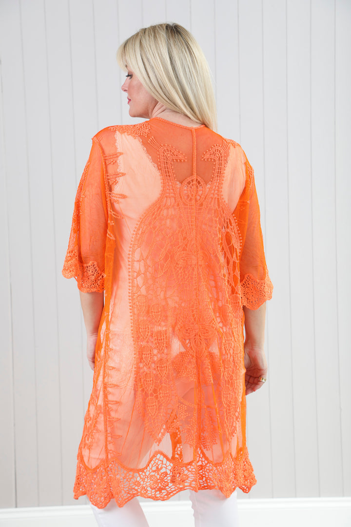 Peacock Sheer Cardigan Tangerine