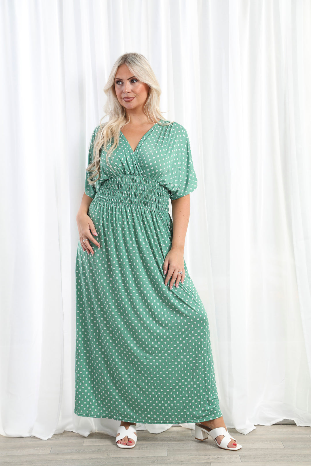 Celestia Polka Dot Dress Deep Mint