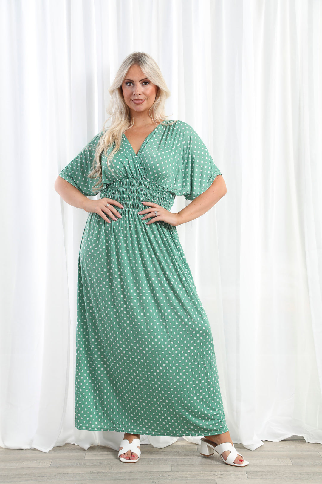 Celestia Polka Dot Dress Deep Mint