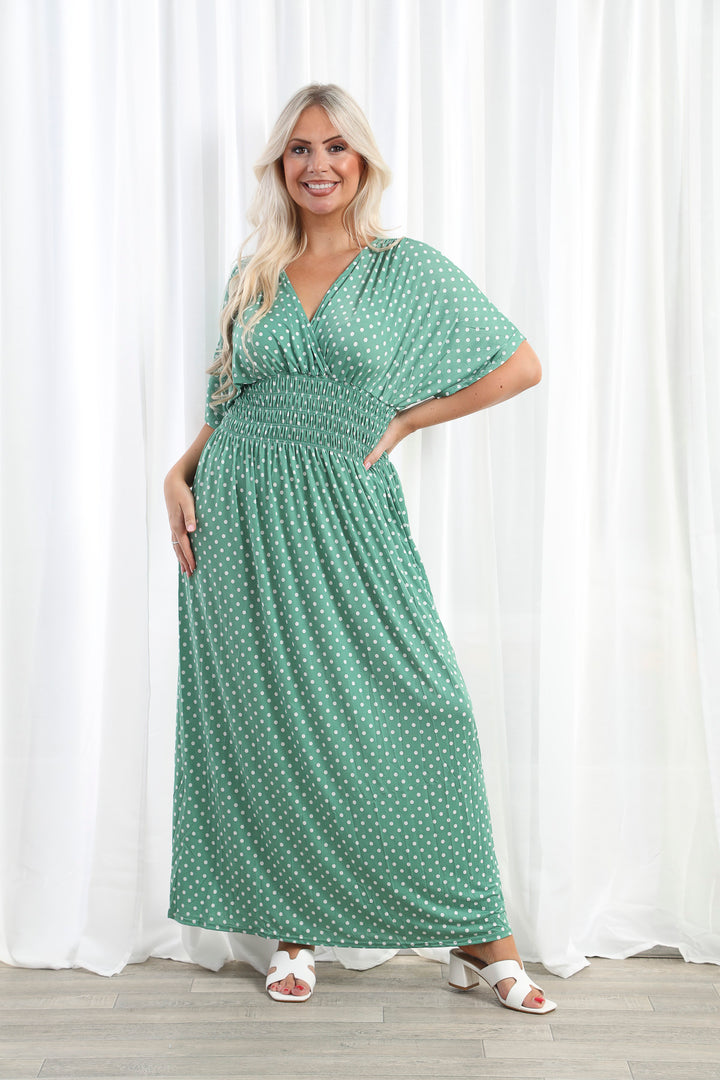 Celestia Polka Dot Dress Deep Mint