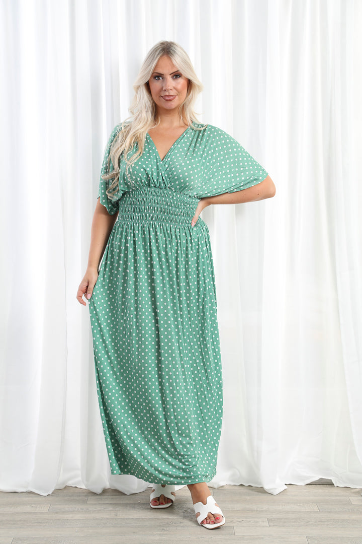 Celestia Polka Dot Dress Deep Mint