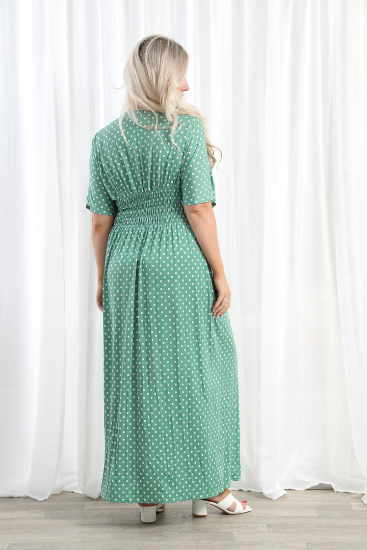 Celestia Polka Dot Dress Deep Mint