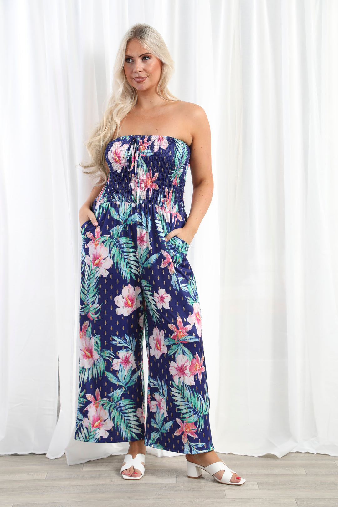 Helena Tropical Jumpsuit Royal Blue