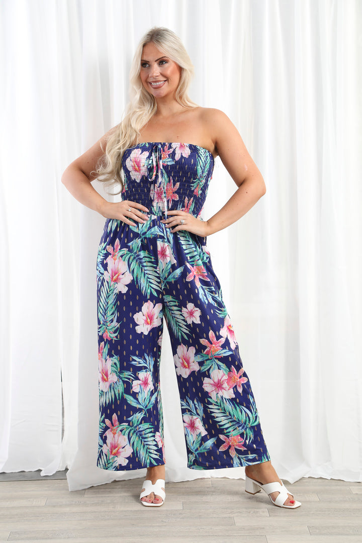 Helena Tropical Jumpsuit Royal Blue