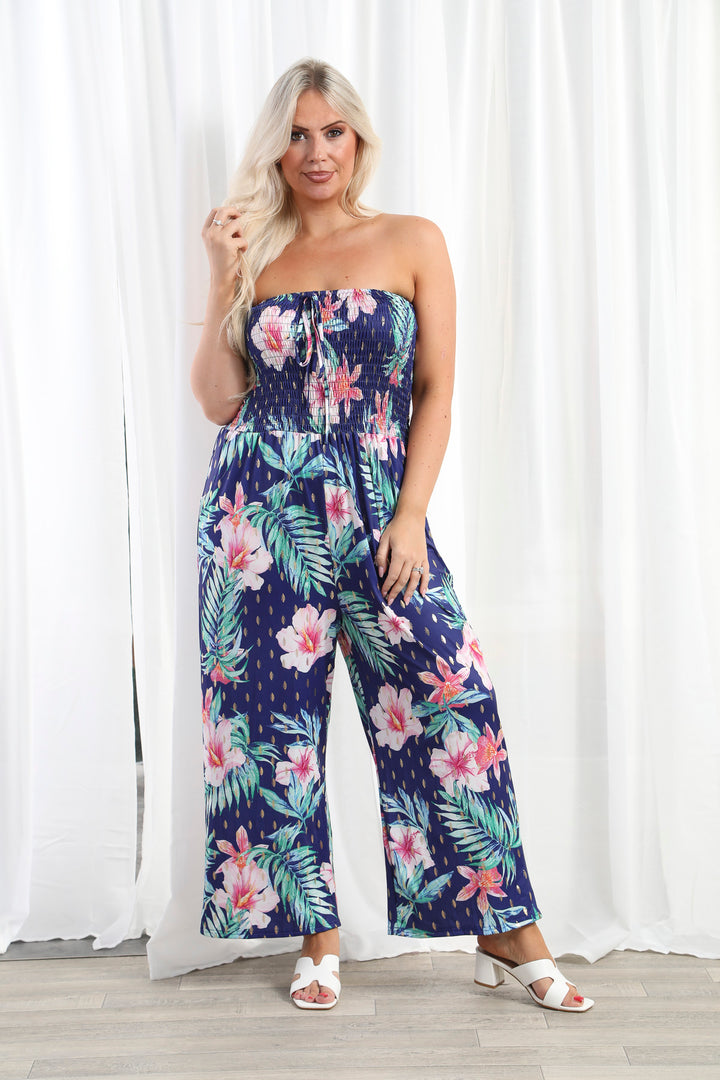 Helena Tropical Jumpsuit Royal Blue