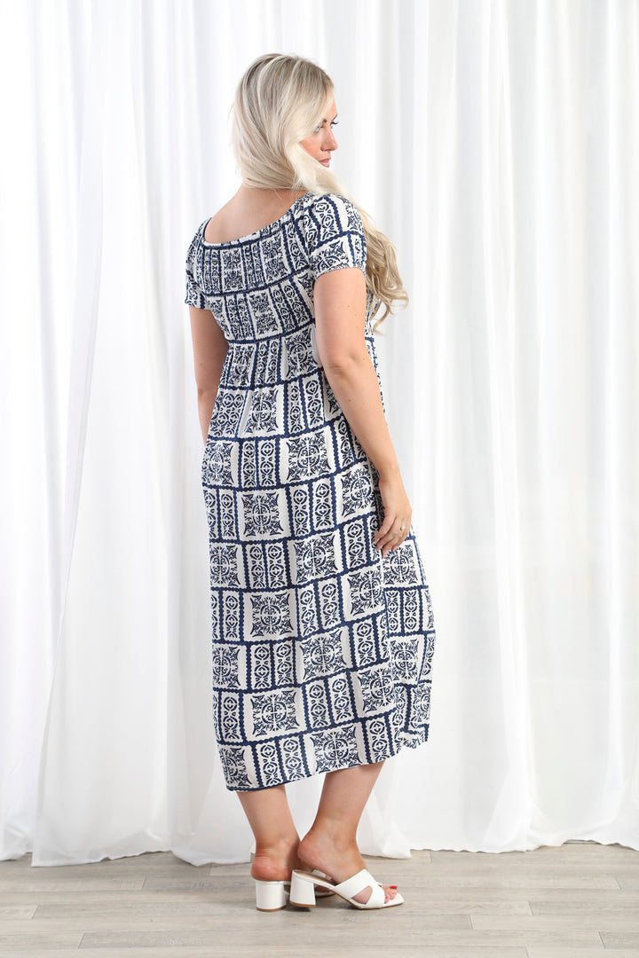 Trinity Tile Dress Navy