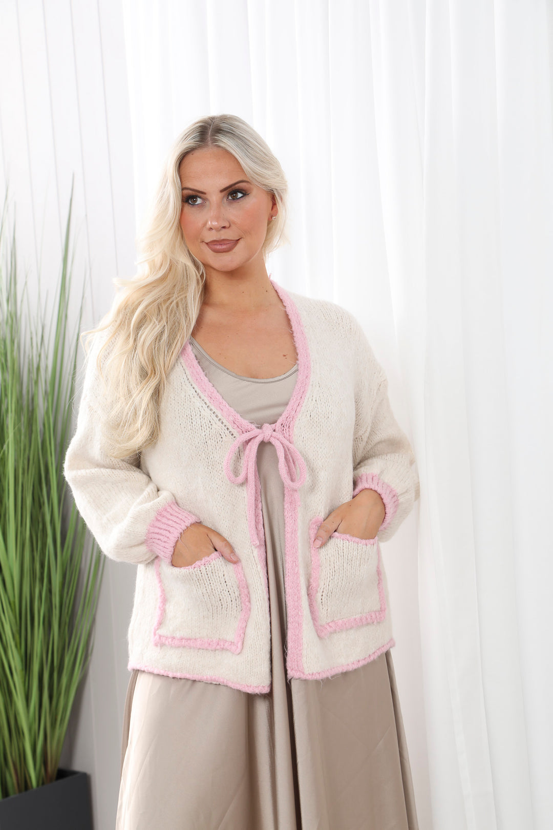 Pocket Trim Cardi Cream