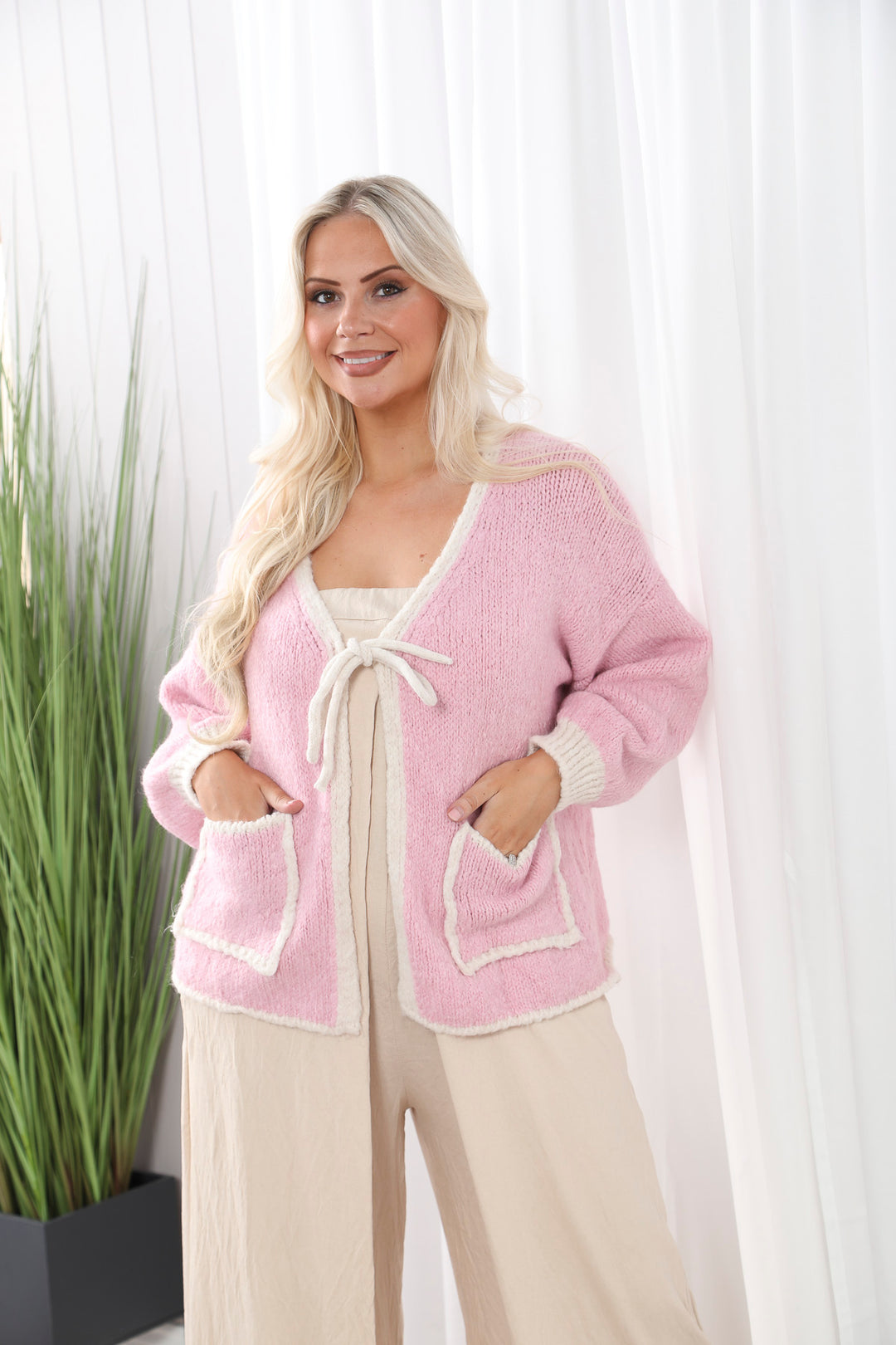 Pocket Trim Cardi Pink