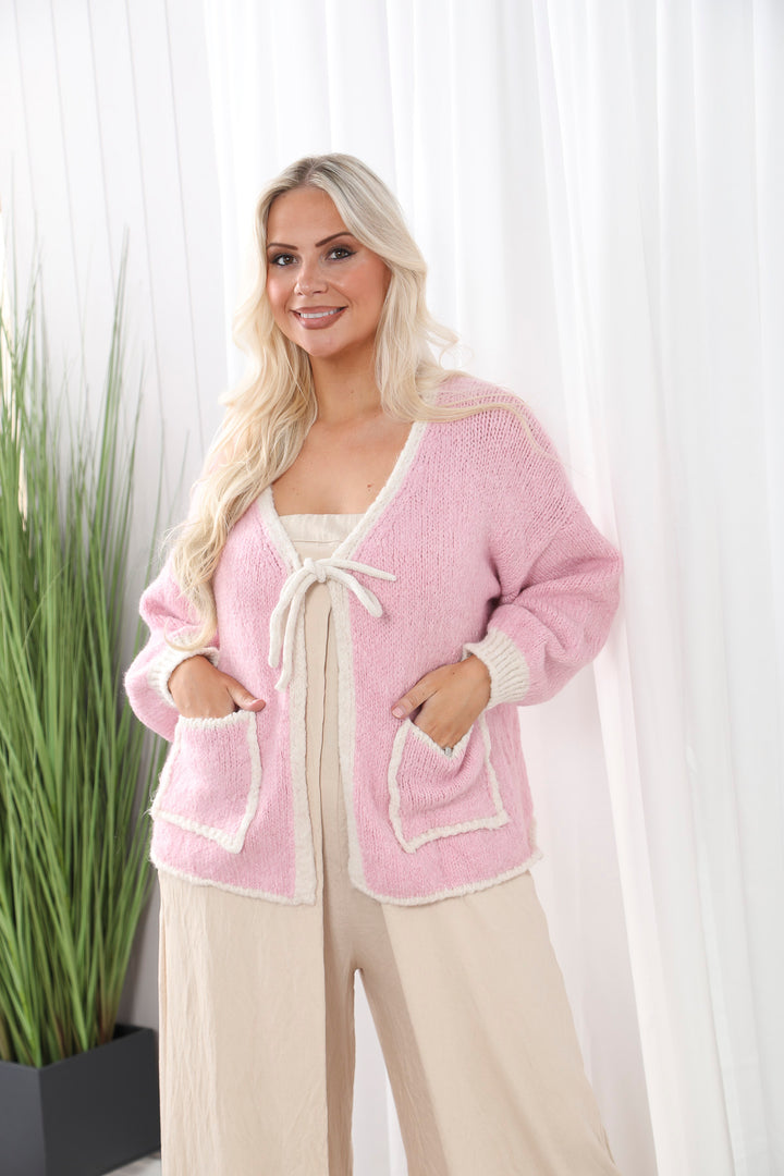 Pocket Trim Cardi Pink