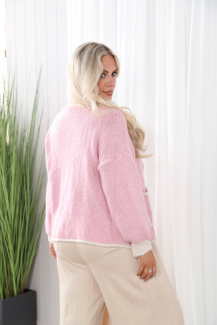 Pocket Trim Cardi Pink