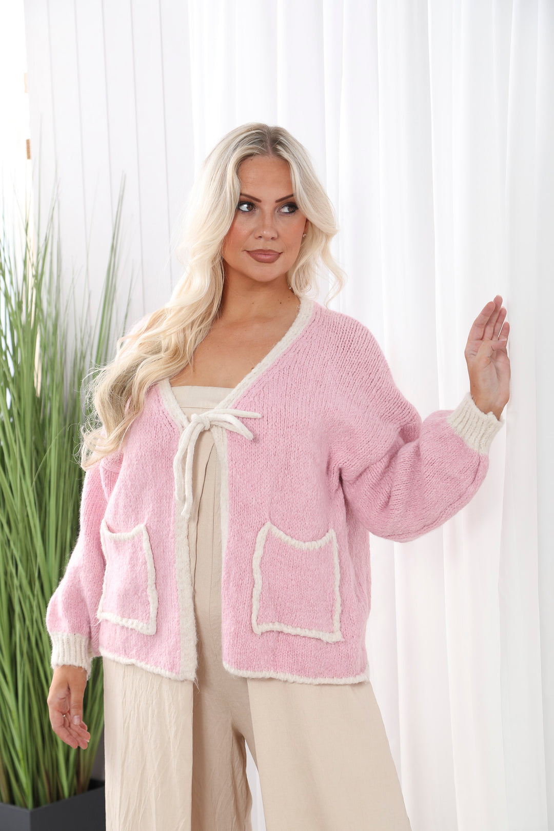 Pocket Trim Cardi Pink