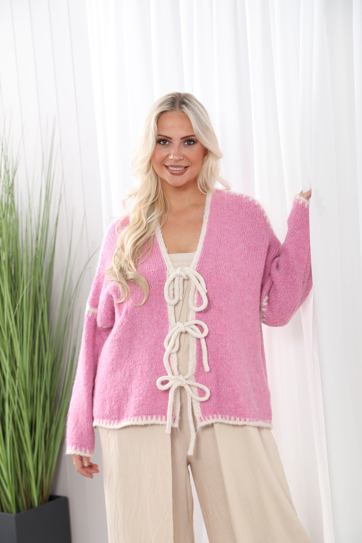 Stitch Tie Front Cardigan Pink Goose Island