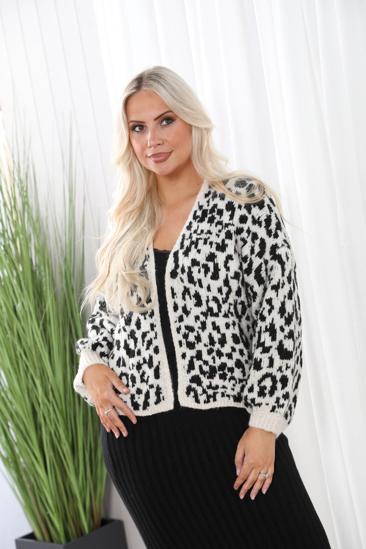 Leopard Knit Cardigan Black/white