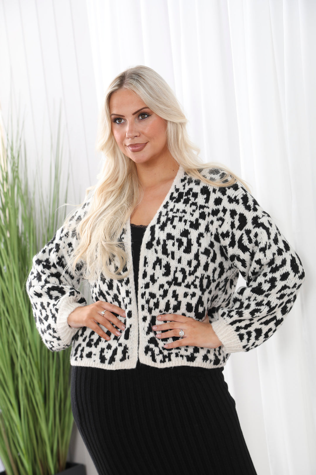 Leopard Knit Cardigan Black/white