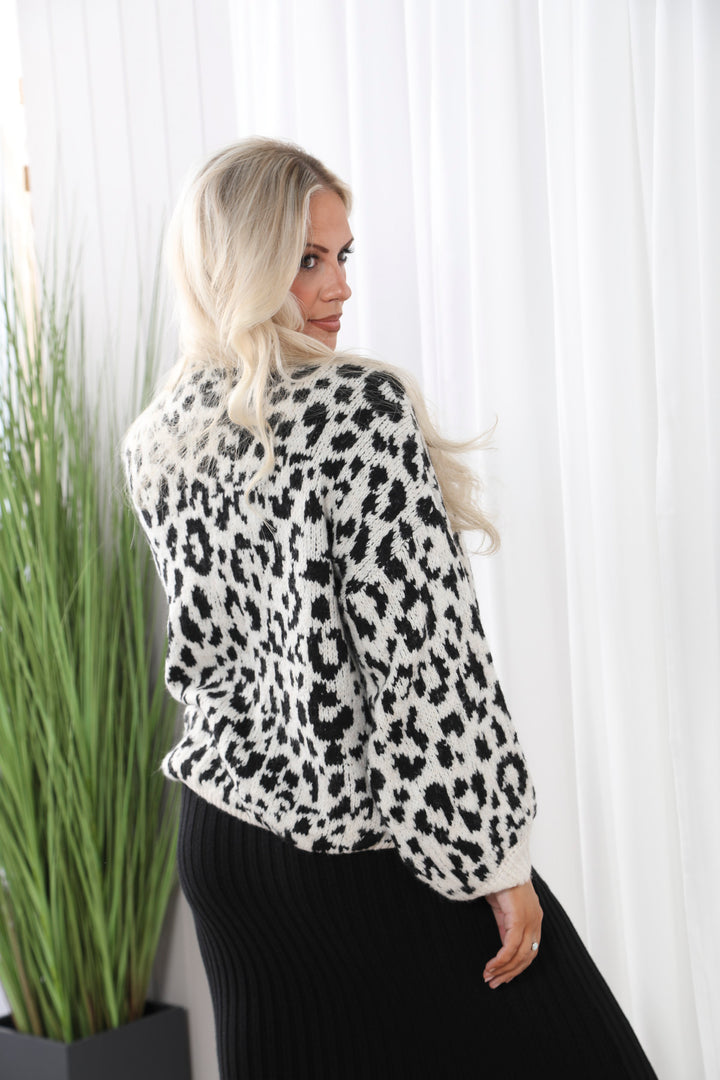 Leopard Knit Cardigan Black/white