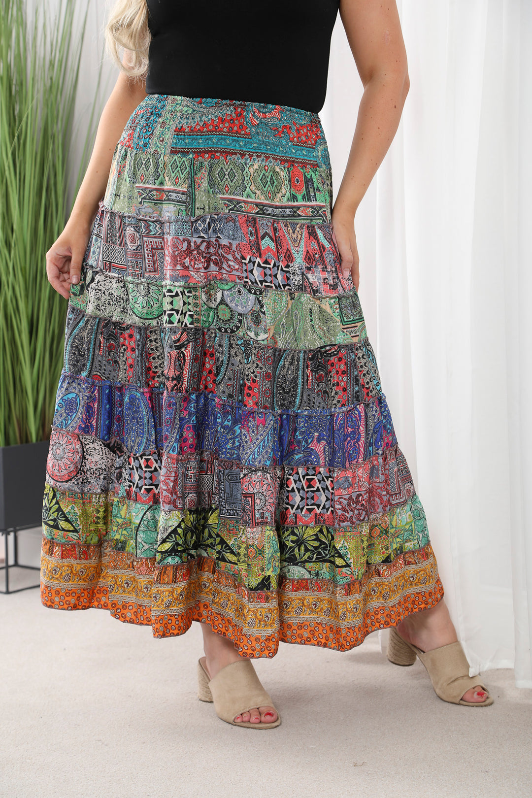 Boho Patchwork Skirt Dark