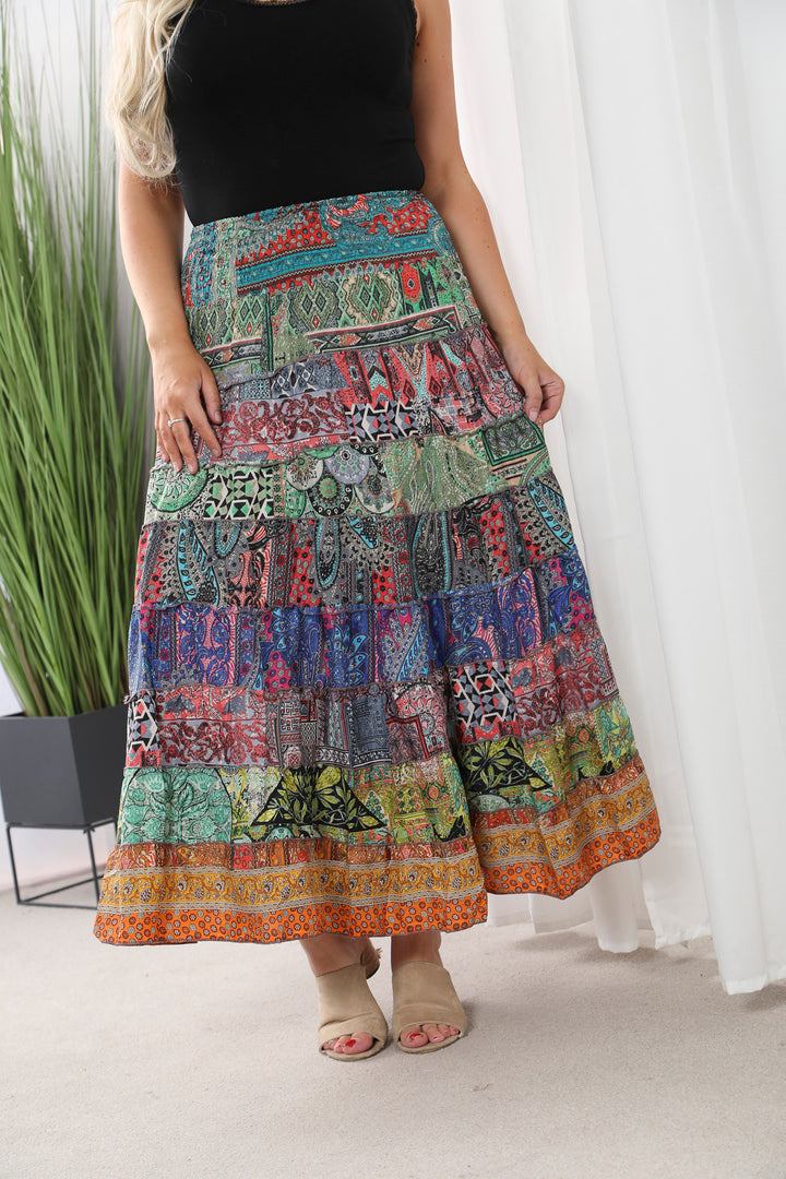 Boho Patchwork Skirt Dark