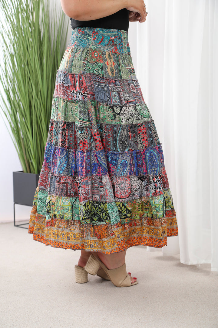 Boho Patchwork Skirt Dark