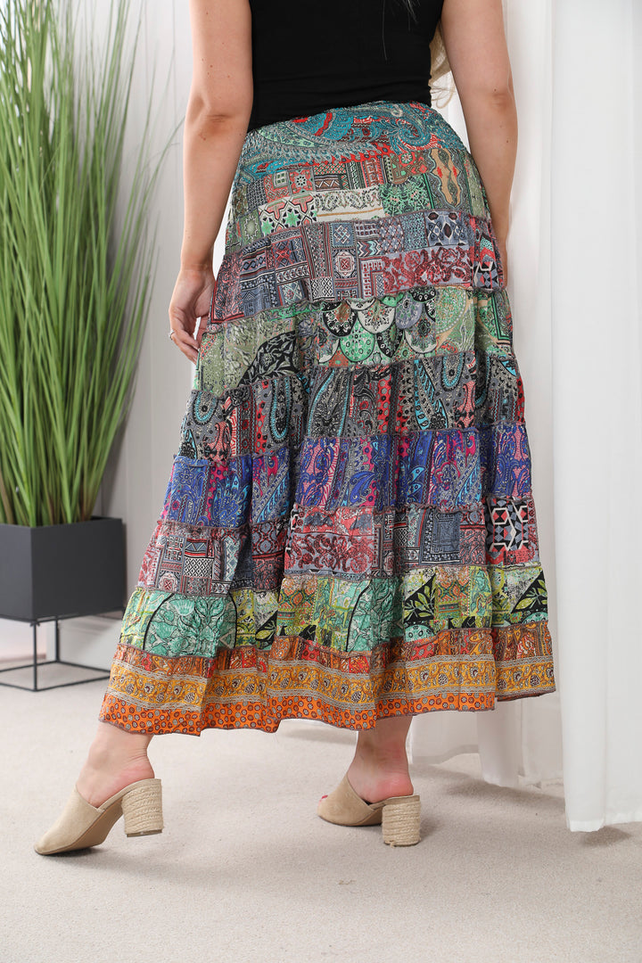 Boho Patchwork Skirt Dark