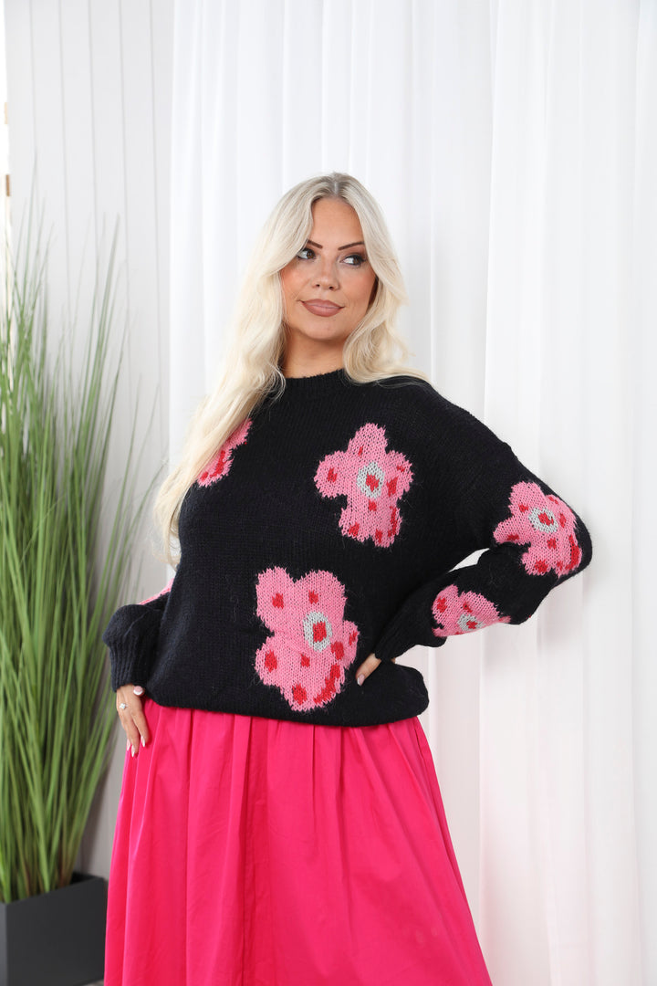 Angie Flower Jumper Black