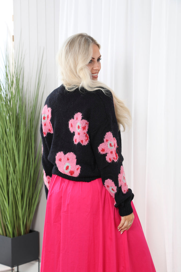 Angie Flower Jumper Black