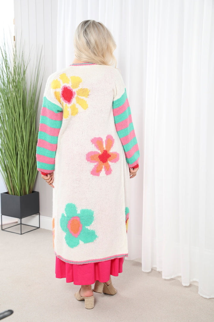 Flower Maxi Cardigan Cream