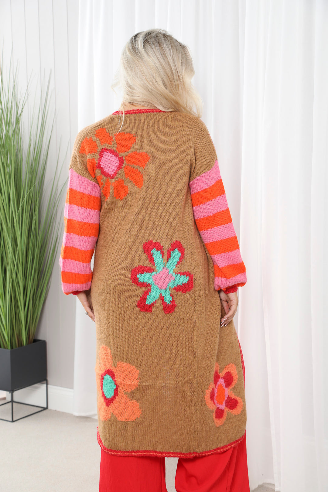 Flower Maxi Cardigan  Tan