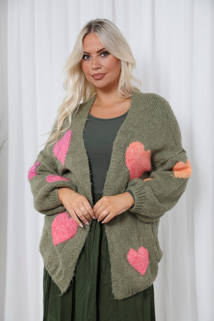 Julia Heart Cardigan Khaki